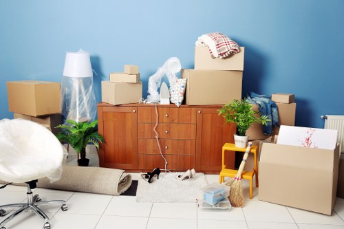 Packed boxes and wrapped household items ready for transport
