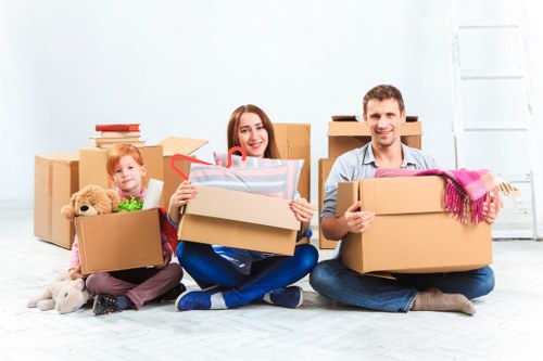 Moving van and packed household items for a removals service